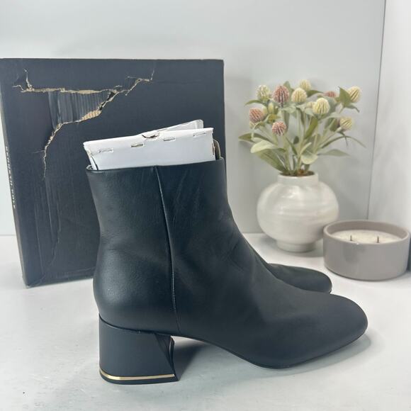 Kenneth Cole NY Alec Leather Chunky Heel Ankle Boots Black Women 11 M Tried On - Picture 4 of 10